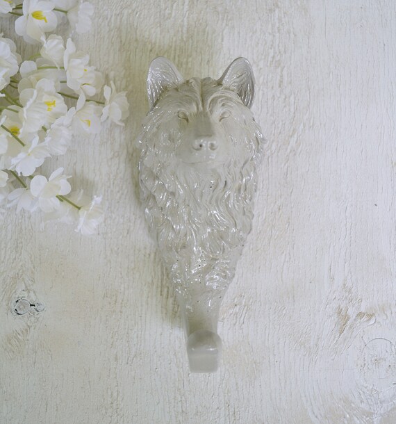 Wolf Dog Head Hook Resin Hook Coat Hook Robe by SimplyShabby2Chic