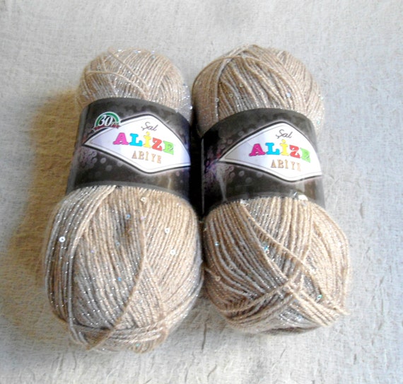 Items similar to Beige sequin yarn, Beige yarn , Each skein: 100 gr, knitting...