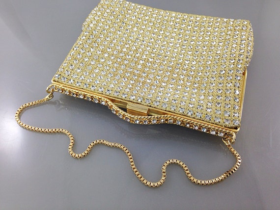 Gold Rhinestone Evening Bag , Gold Tone Purse, Hong Kong Evening Bag ...