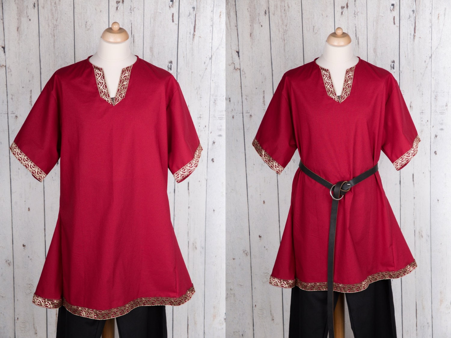 Red men's medieval tunic Viking tunic Short by Morrigansdesigns