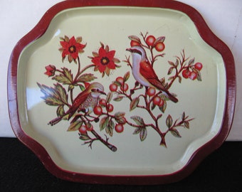 Tip Tray with birds and flowers, maroon and creme