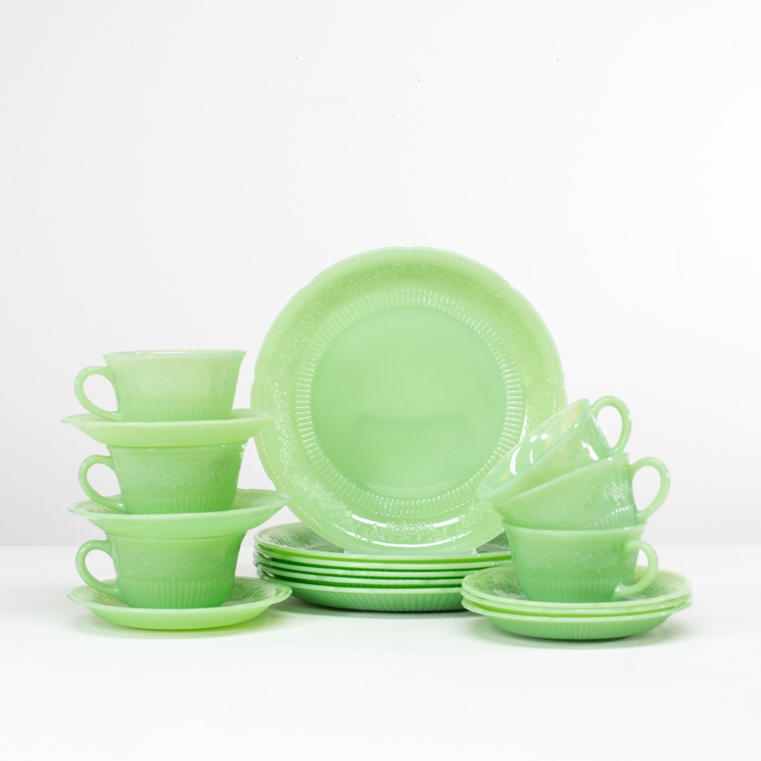 Fire King Jadeite Alice Dinnerware Set Jadite Alice by KOLORIZE