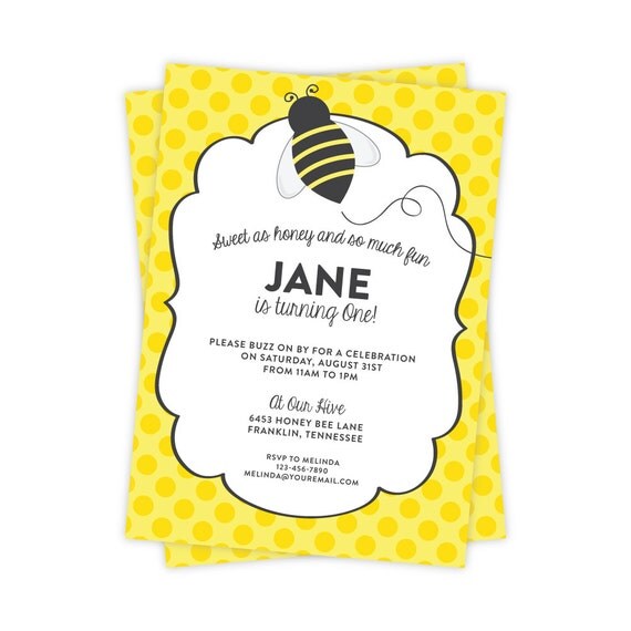 Honey Bee Birthday Invitation - Bee Party Invite - PRINTED Birthday Invitation Il_570xn