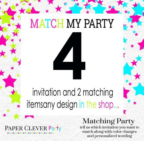 Matching party bundle -- 4 piece party package for baby shower, birthday, bridal shower -- invitation and 3 items (NO.21009) Il_570xn