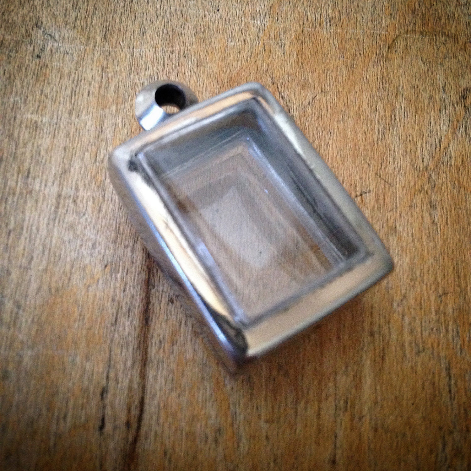 SILVER Small Shadow Box Pendant Rectangle Shape Double Sided
