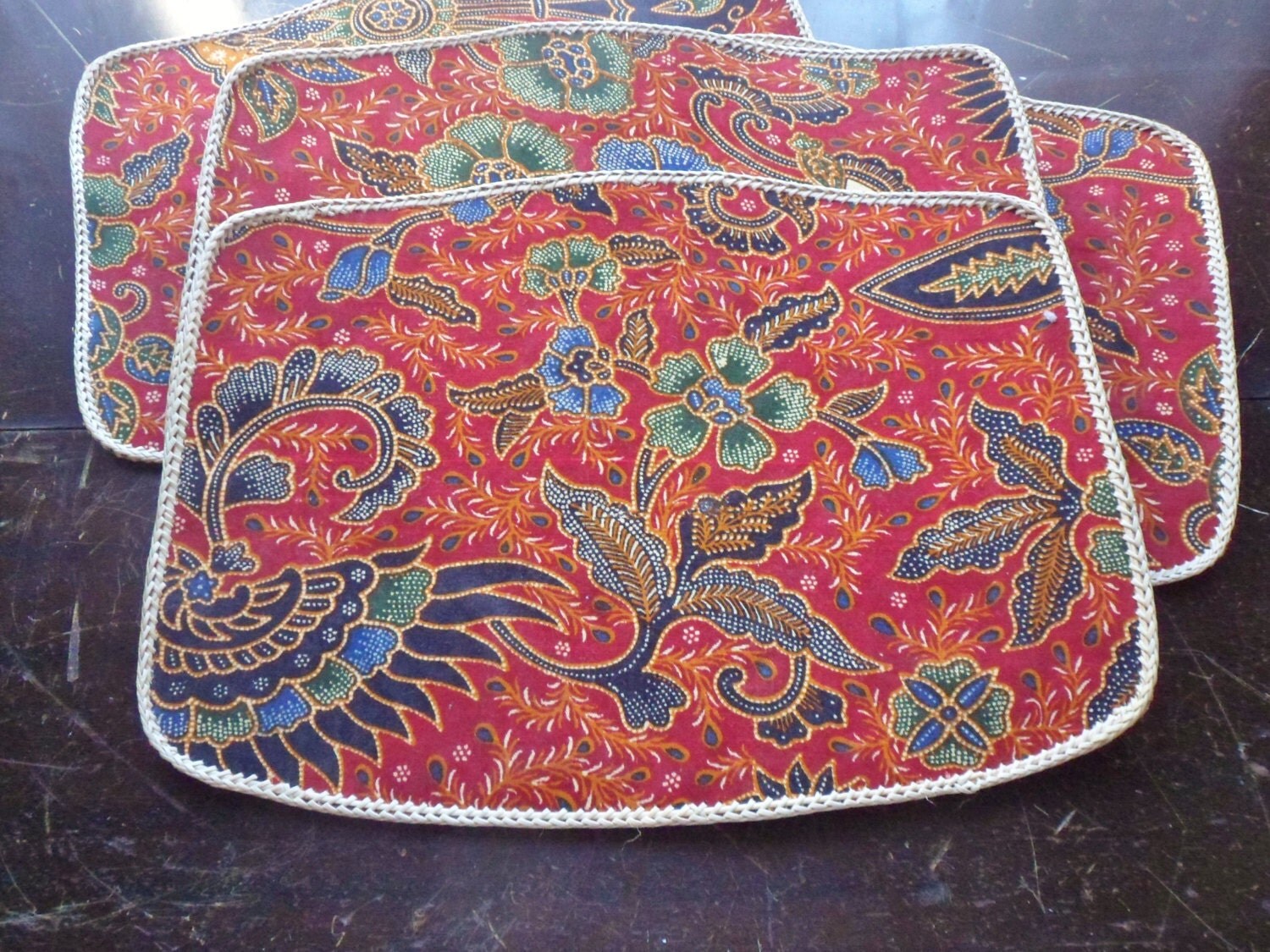 Four Paisley Placemats Fabric Straw Placemats by MountainThyme1