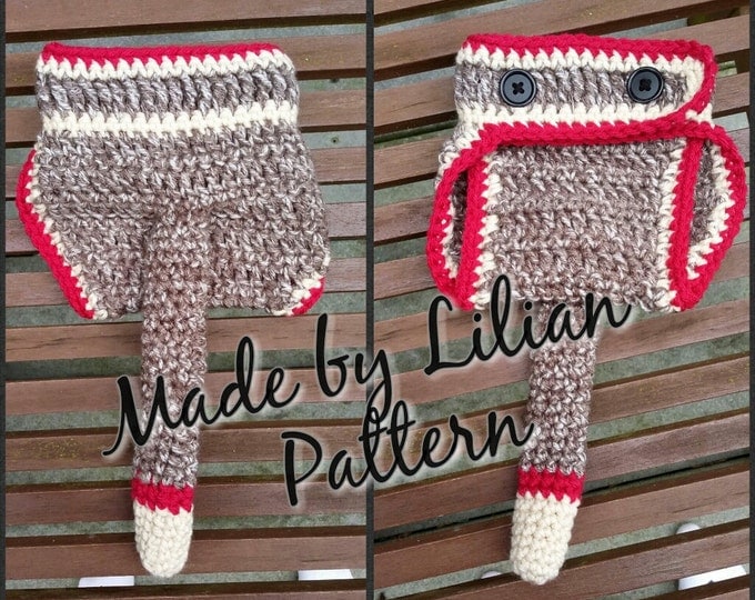 Crochet Pattern---Sock Monkey Diaper Cover---Pattern, worsted weight yarn pattern