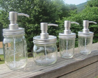 Rustproof Mason Jar Foaming Hand Soap Dispenser with Stainless Steel Lid and Stainless Steel Pump - 8oz or 16oz Mason Jars - NEW