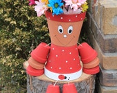 Items Similar To Ladybug Flower Pot Person, Clay Painted Pot, Planter 