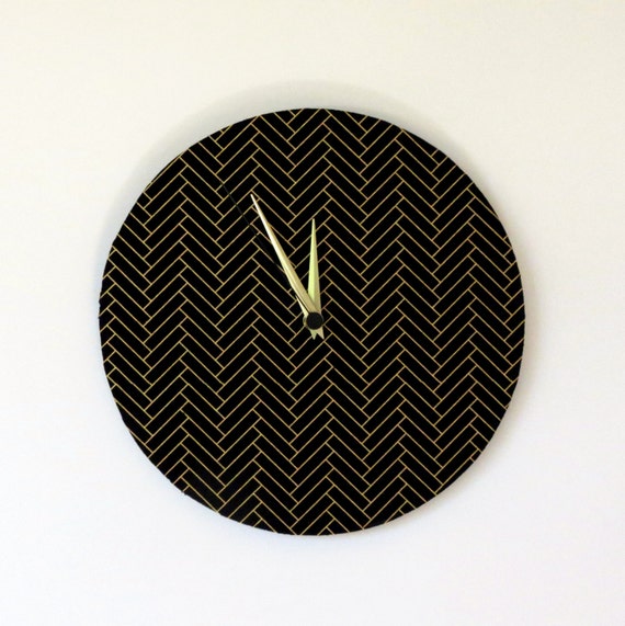 Wall Clock Black and Gold Clock Etsy Art Small by Shannybeebo