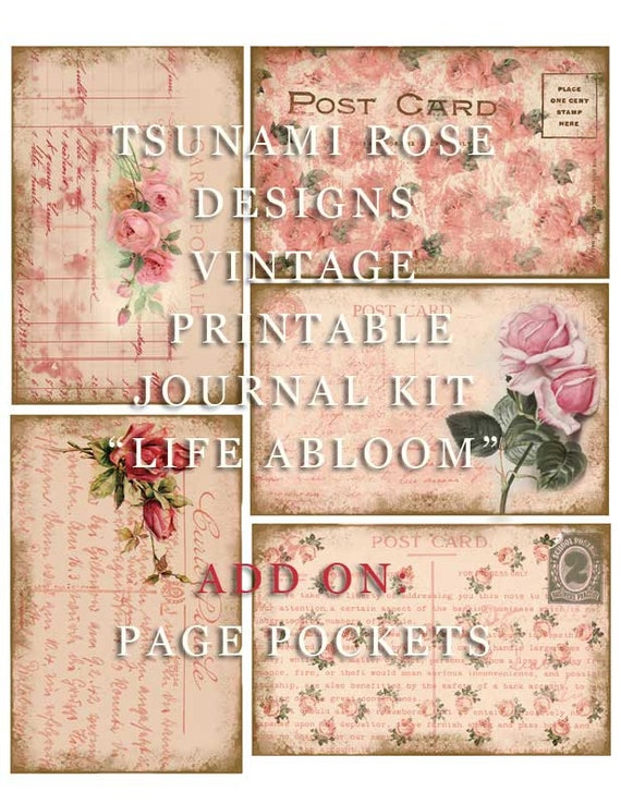 Collage Sheets - Add On Life Abloom Half Page Pocket & Tabs Instant Download Journal Pages - Printable Diary - Vintage Floral Journal Diary