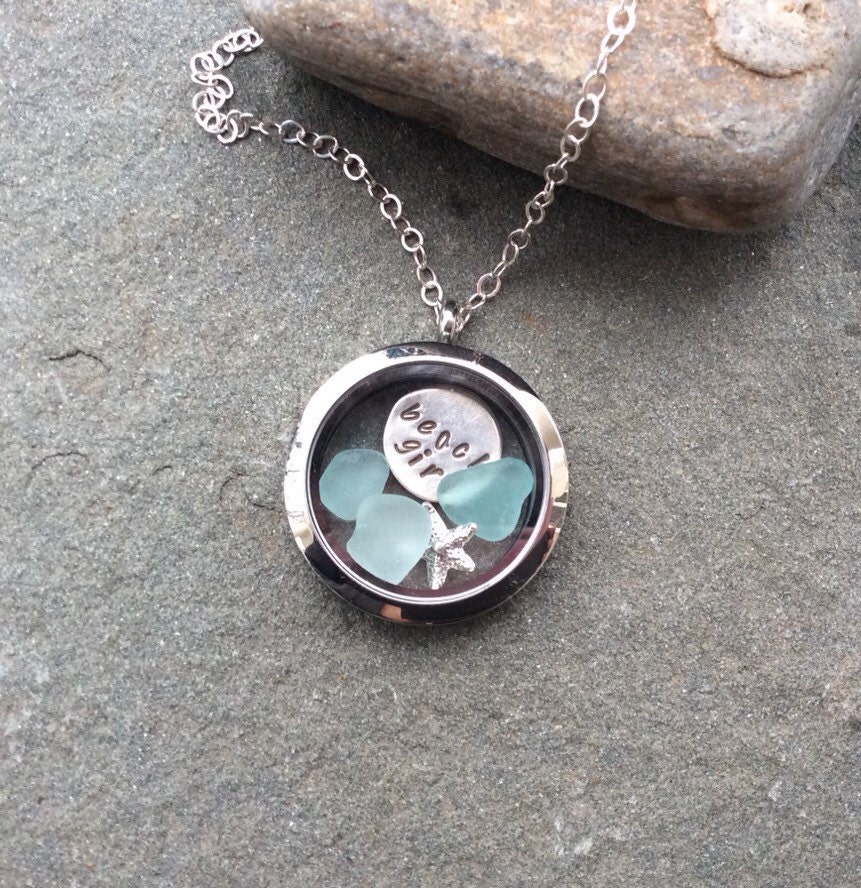 Sea glass jewelry Beach girl floating charm by FatCatsOnTheBeach