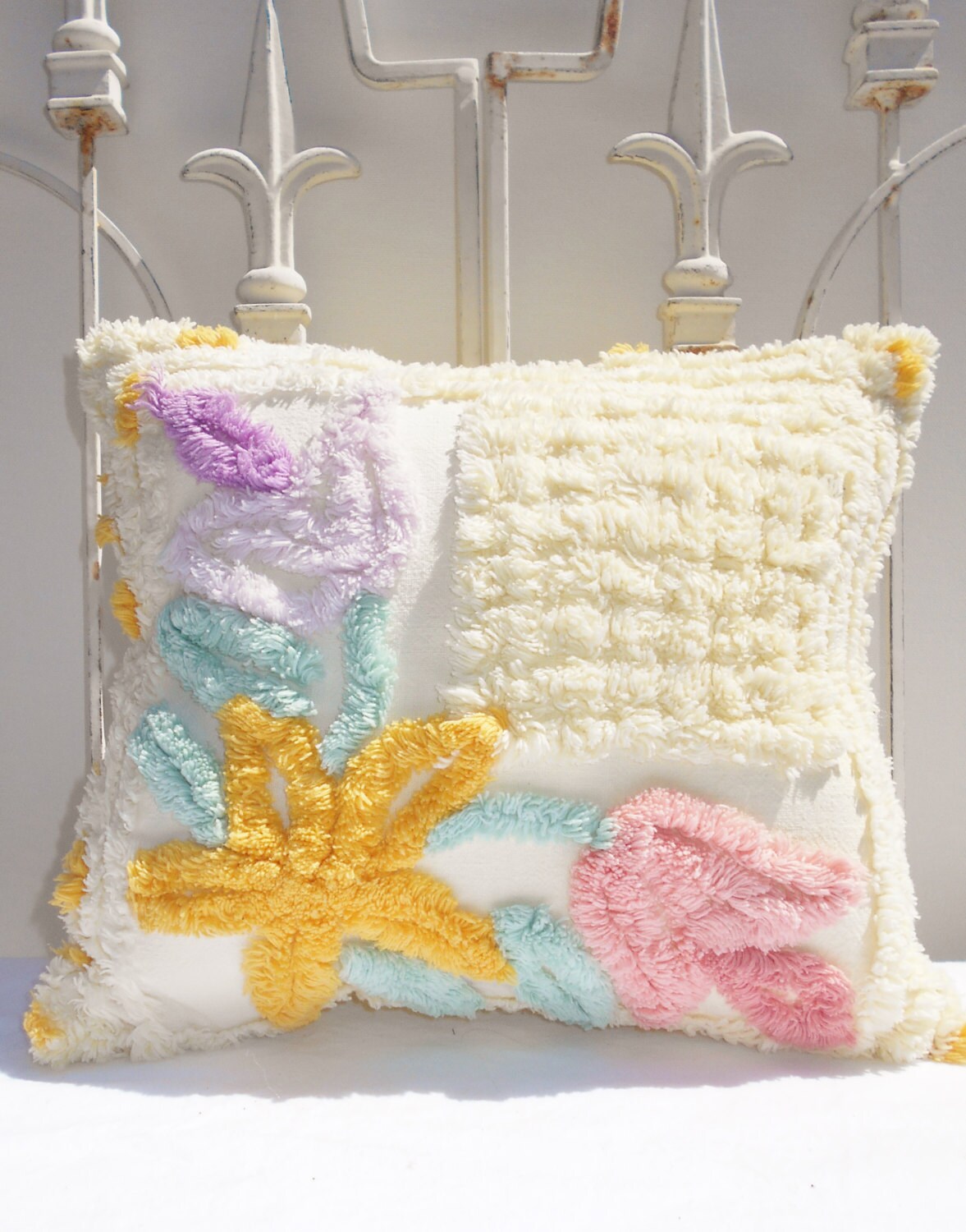 Decorative Pillow Chenille Pillow Yellow by kathleenmelville1