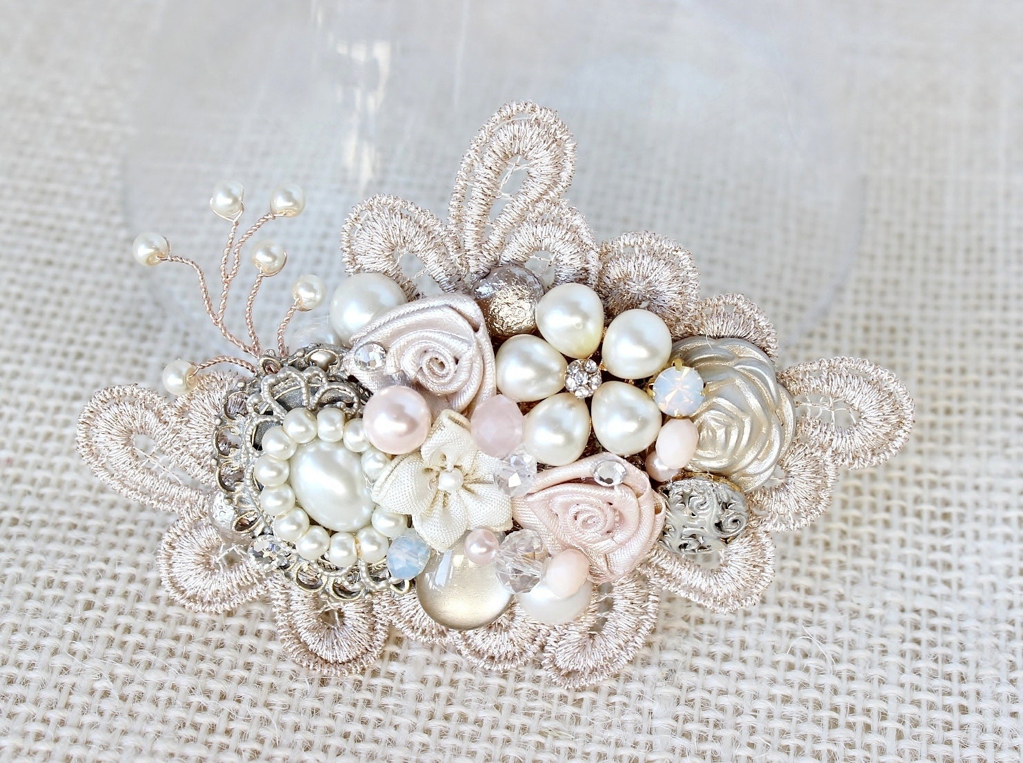 Pale Pink Bridal Comb Blush Hair Accessories Bridal by BrassBoheme