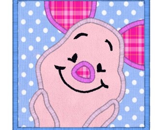 Cute Framed Pig Digital Machine Embroidery Applique Design