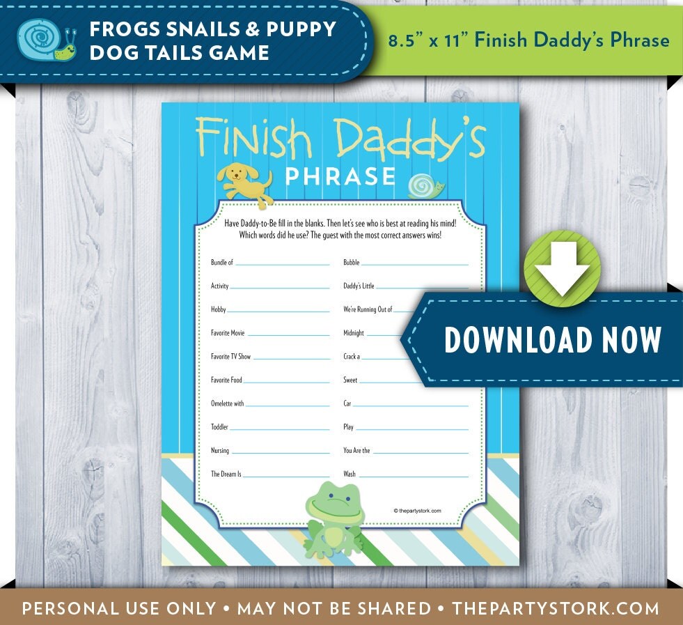 Baby Shower Games Finish Daddy's Phrase Frogs Snails