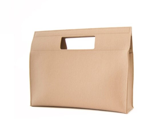 SALE - Felt HANDBAG / beige bag / cream bag / wool felt bag / womens bag / square bag / felt bag / minimalist bag