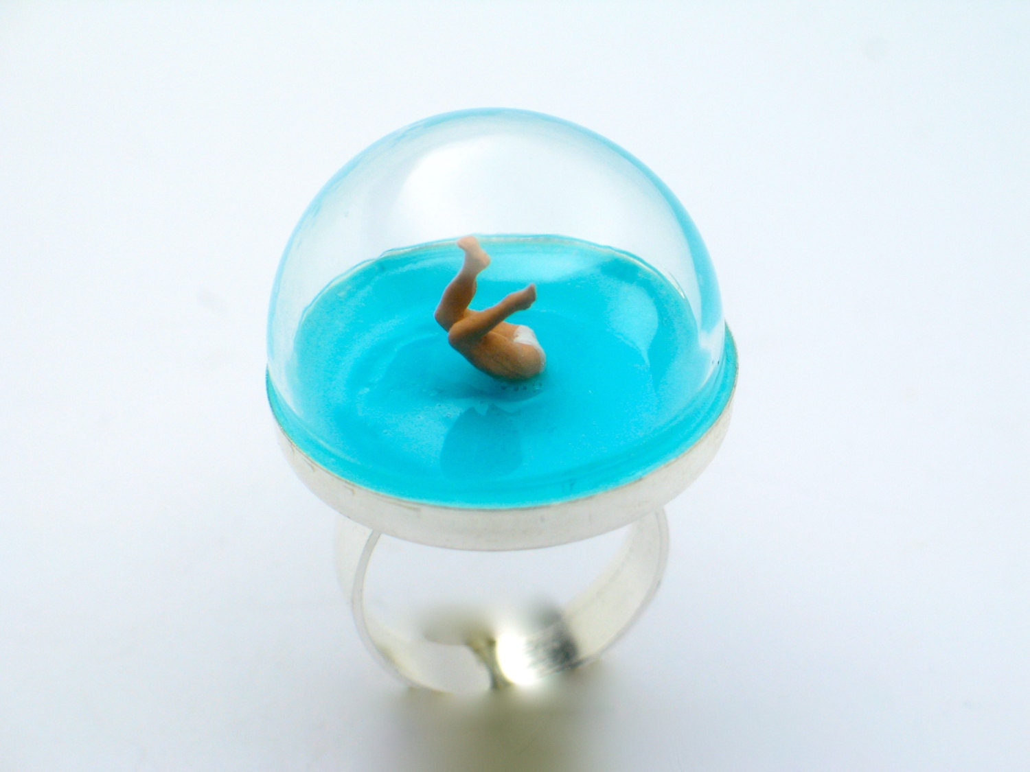 Splash. Swimmer resin ring. Pool ring. Sterling silver ring.