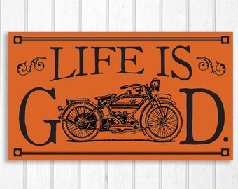 Antique Harley Davidson Motorcycle Wood Sign Life Is Good