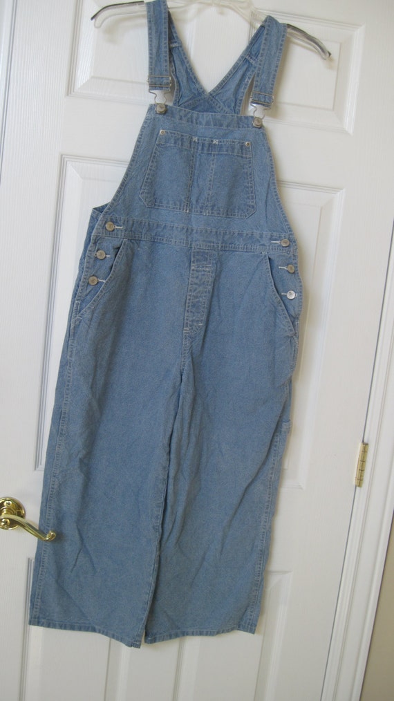 Womens denim bib overall capris pin stripes size Small