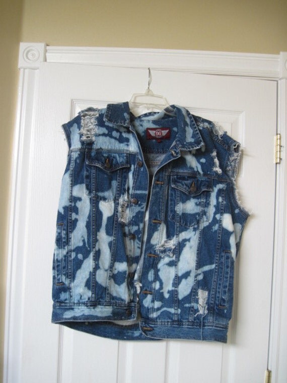 Mens upcycled denim cut off jacket/vest size by 1960vintagemania