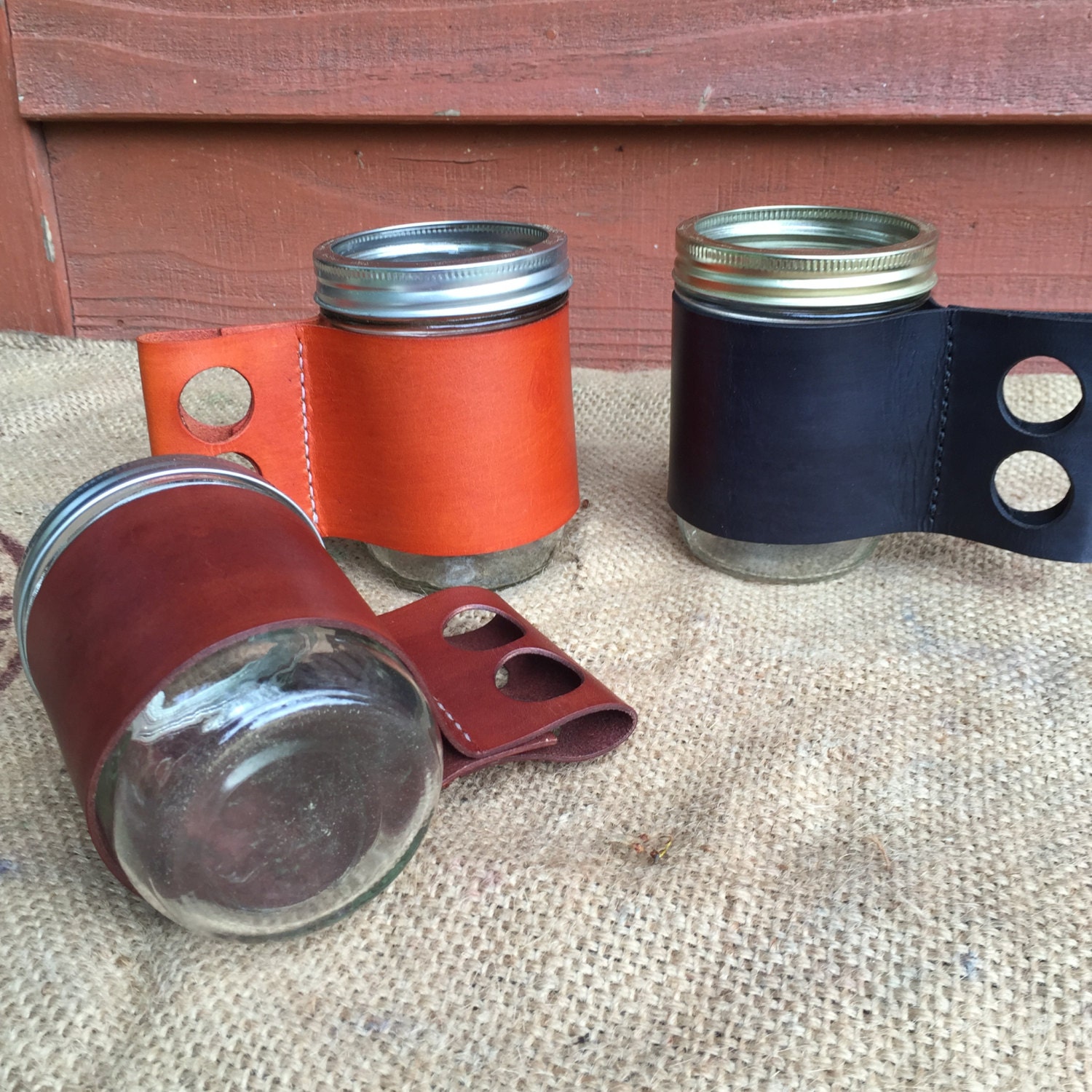 Leather Mason Jar Holder Mason Jar Leather by UrbanGuerrilla63
