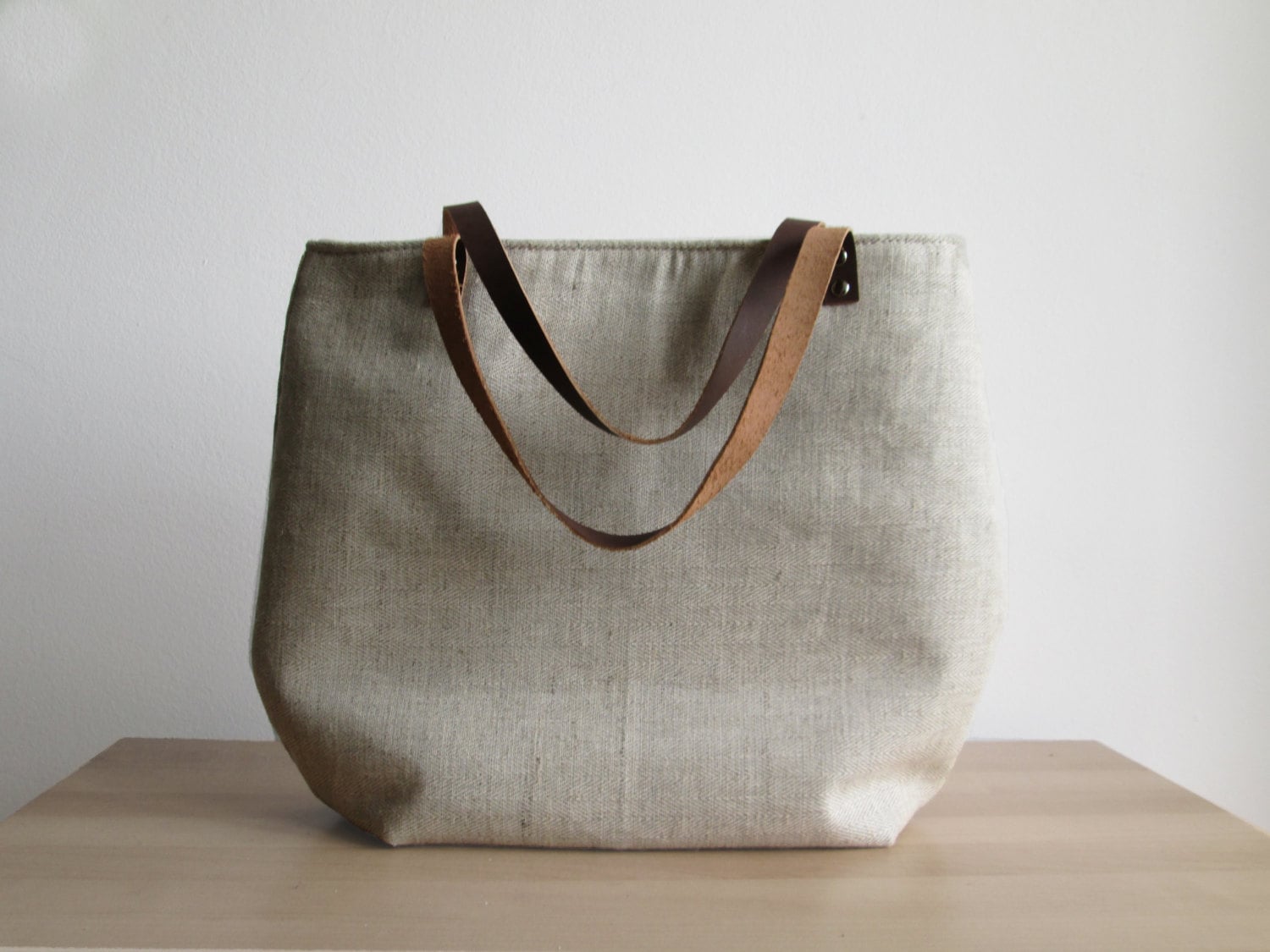 Linen Herringbone Tote bag Natural linen Casual tote bag
