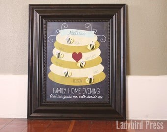 Family Home Evening Chart - LDS gift - LDS Christmas Gift - Printable - 11x14 - Bee