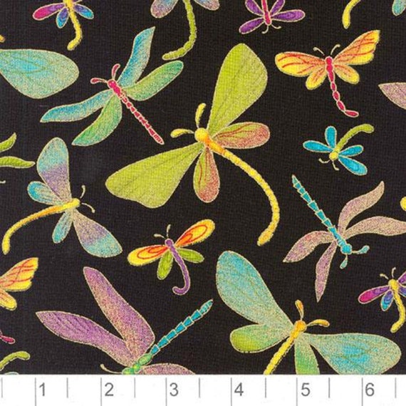 Dragonflies Black Cotton Fabric by the yard by apronbabe on Etsy