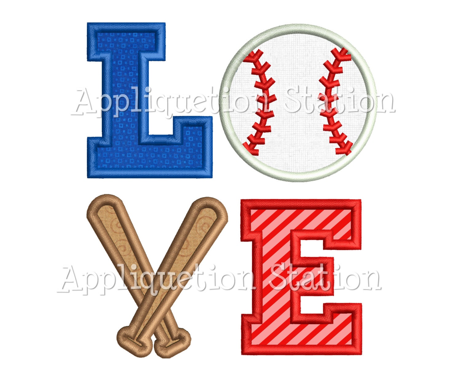 LOVE Baseball Applique Machine Embroidery Design Pattern 
