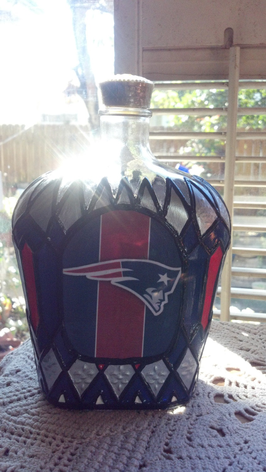 New England Patriots Football Crown Royal Hand Painted Glass