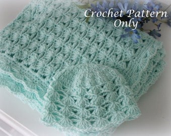 Shells and Chains Baby Blanket and Hat, Crochet Patterns, Easy to Make, Instant PDF Download