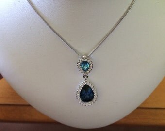 Blue and turquoise bridal tear drop necklace