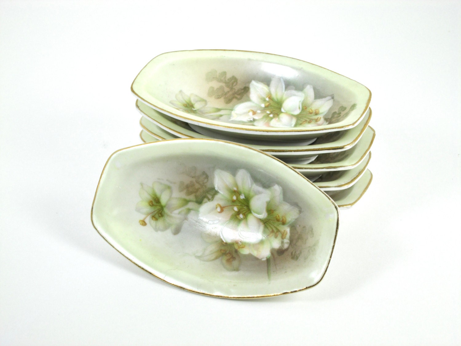 Lily Butter Pat Dishes Set of 6 Ring Dishes Hand by PlantsNStuff