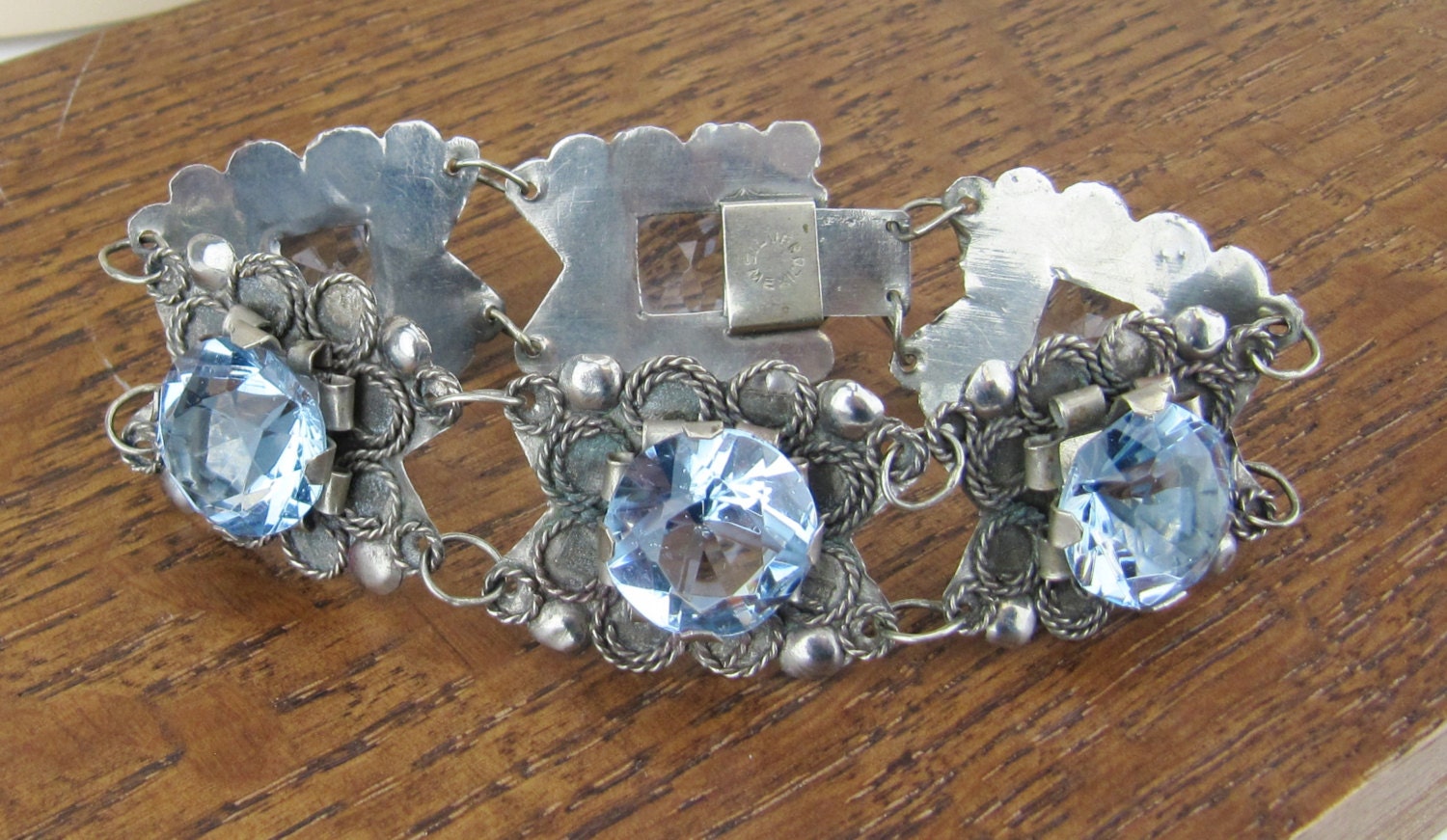 Vintage Mexican Silver Blue Glass stones cerulean sky Bracelet