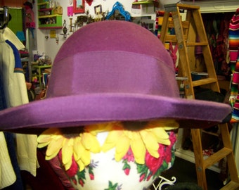 Vintage Betmar Plum Wide Brim Wool Bowler Hat