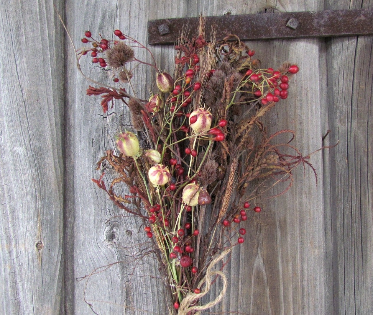 Flower Bouquet Rustic Dried Arrangement Sumac Rose Hips Love