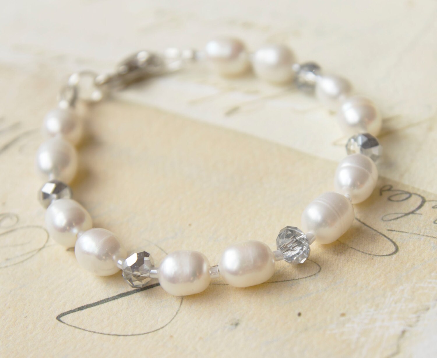 White Freshwater Pearl Charm Bracelet by ButterflyMood on Etsy