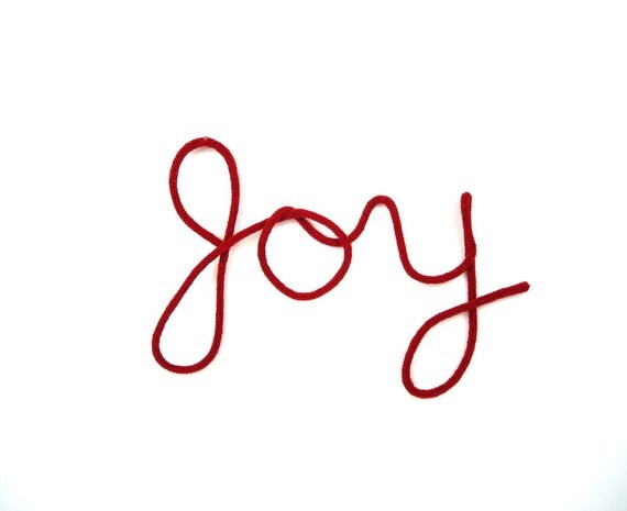 Wall Art Red JOY I-cord Knit Wall Hanging Cursive Word