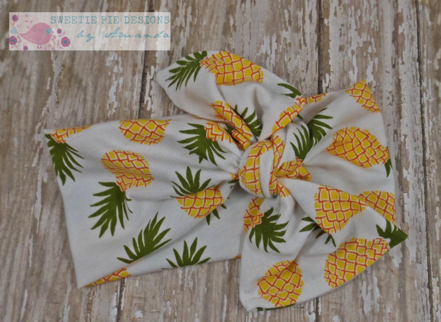Retro Summer Pineapples Top Knot Headband in Knit Baby Girls