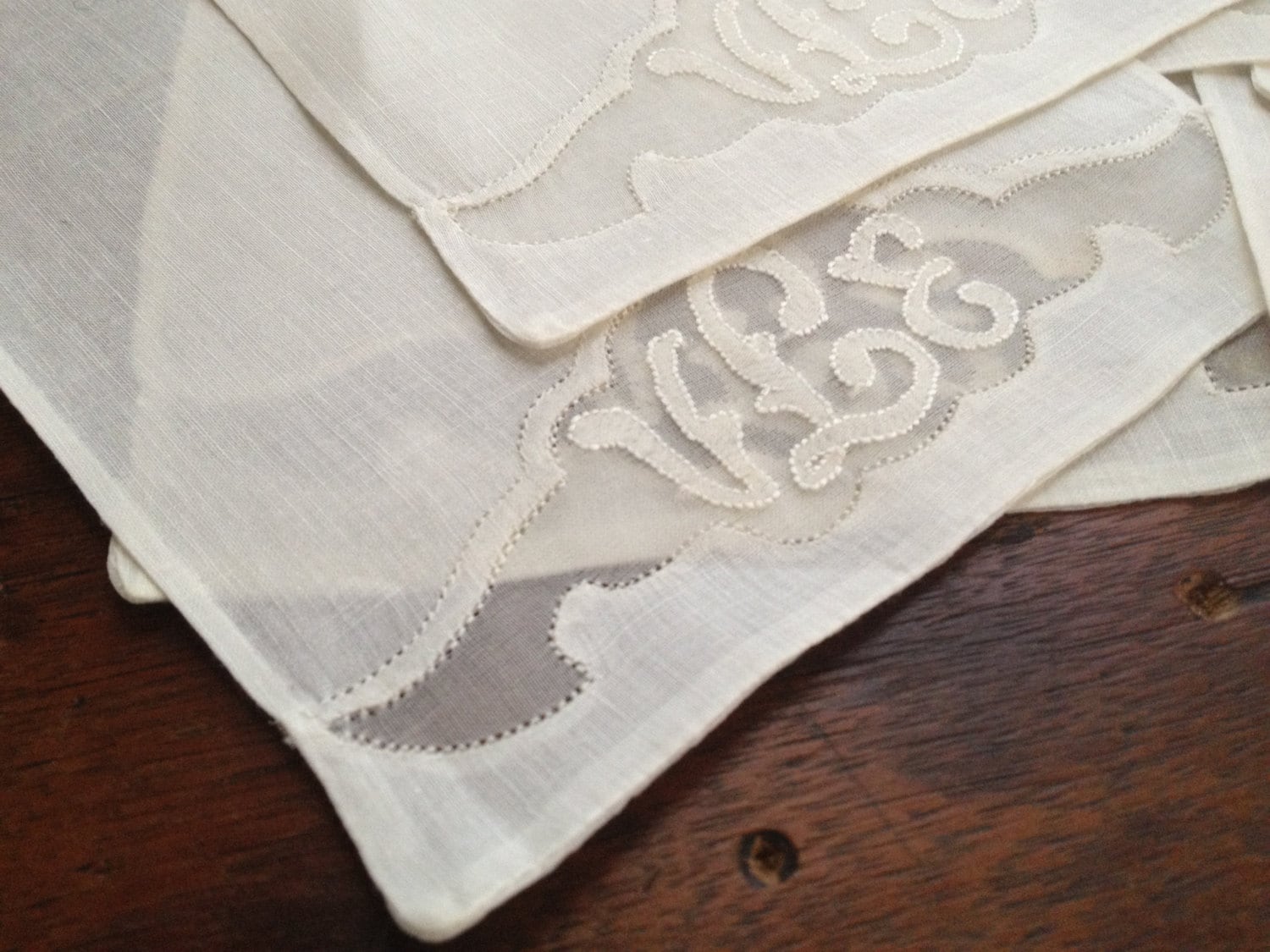 Vintage Linen Cocktail Napkins Set of 7 Hand Embroidered