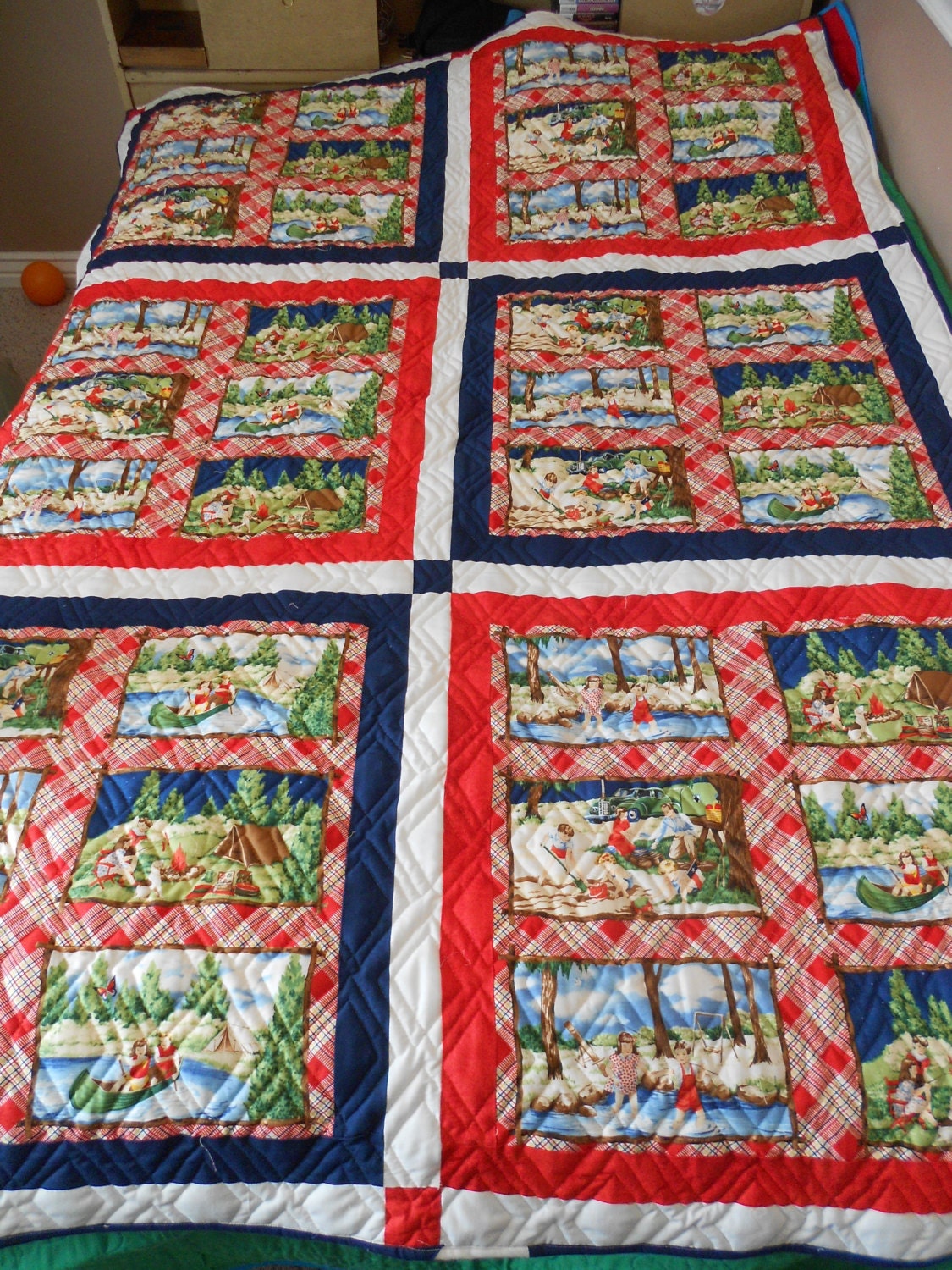 Happy Camper Cabin Bunk Twin Bed Blanket Quilt by Tuckedinquilts