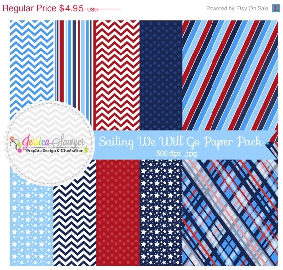 80% OFF - INSTANT DOWNLOAD, Nautical digital paper pack, little boy sailing background, red and navy, for commercial use, invitations, part Il_570xn