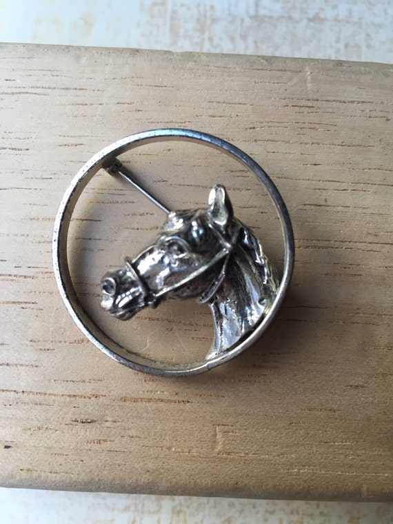 Vintage Sterling Silver Horse Head Brooch Pin Marked Antique
