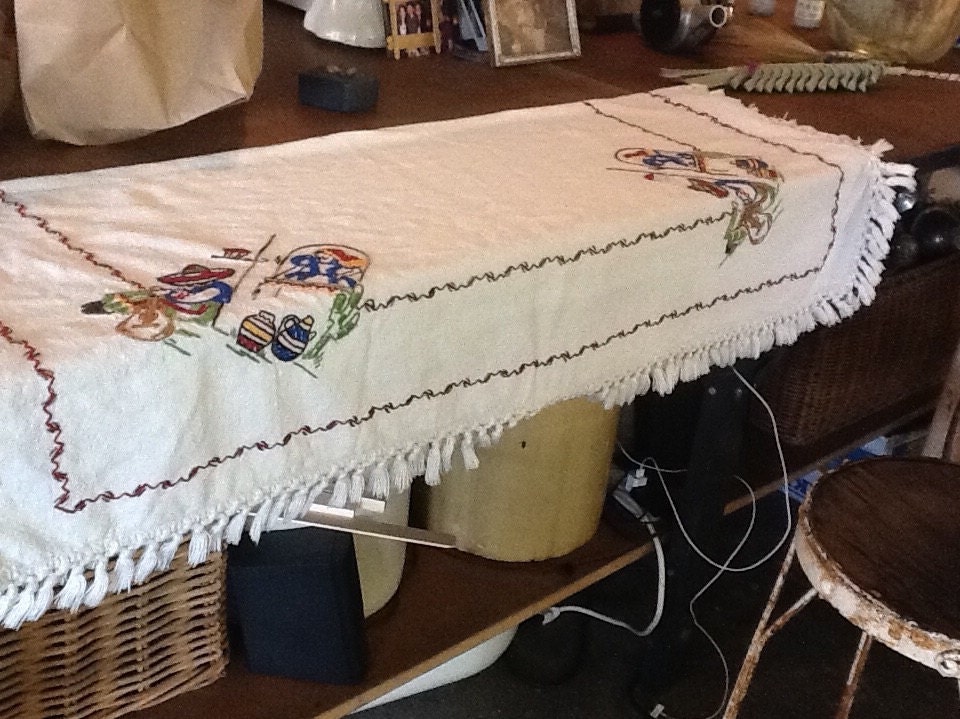 Vintage Mexican Embroidered Tablecloth by 3birdz on Etsy