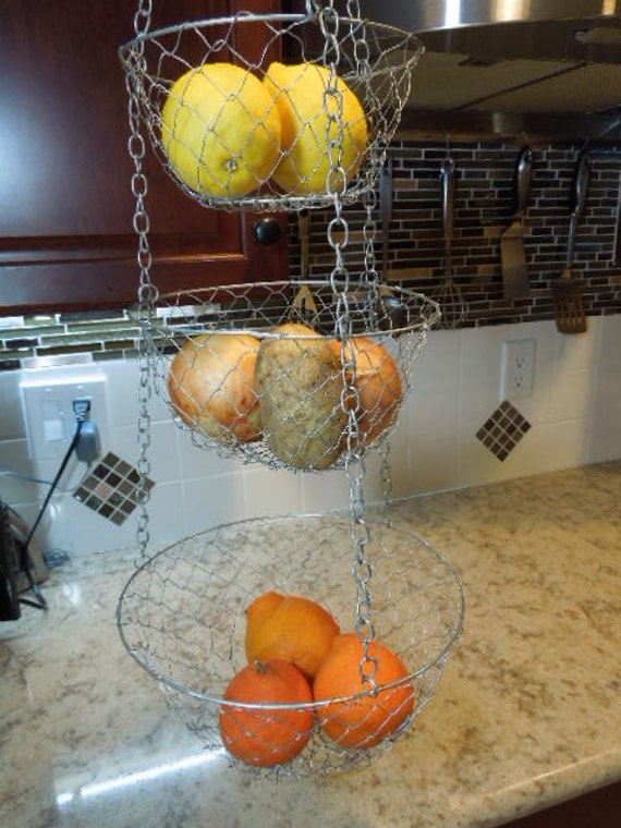 Hanging Vegetable Basket 3 Tiered Wire Mesh Baskets by ReneesRetro