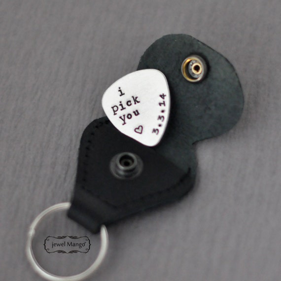 Guitar Pick with case Hand Stamped Personalized Guitar Pick
