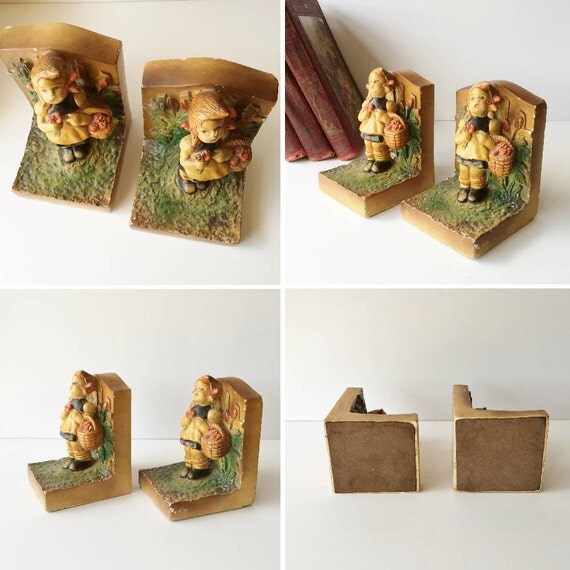 ON SALE Vintage Chalkware Bookends Hummel Style Girl With