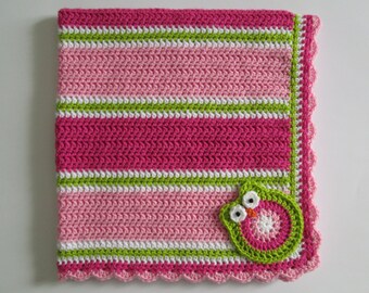 Owl Baby Blanket, Owl Baby Bedding, Owl Baby Girl, Pink Blanket, Striped Blanket, Hot Pink Crib Bedding, Stroller Blanket, Car Seat Blanket