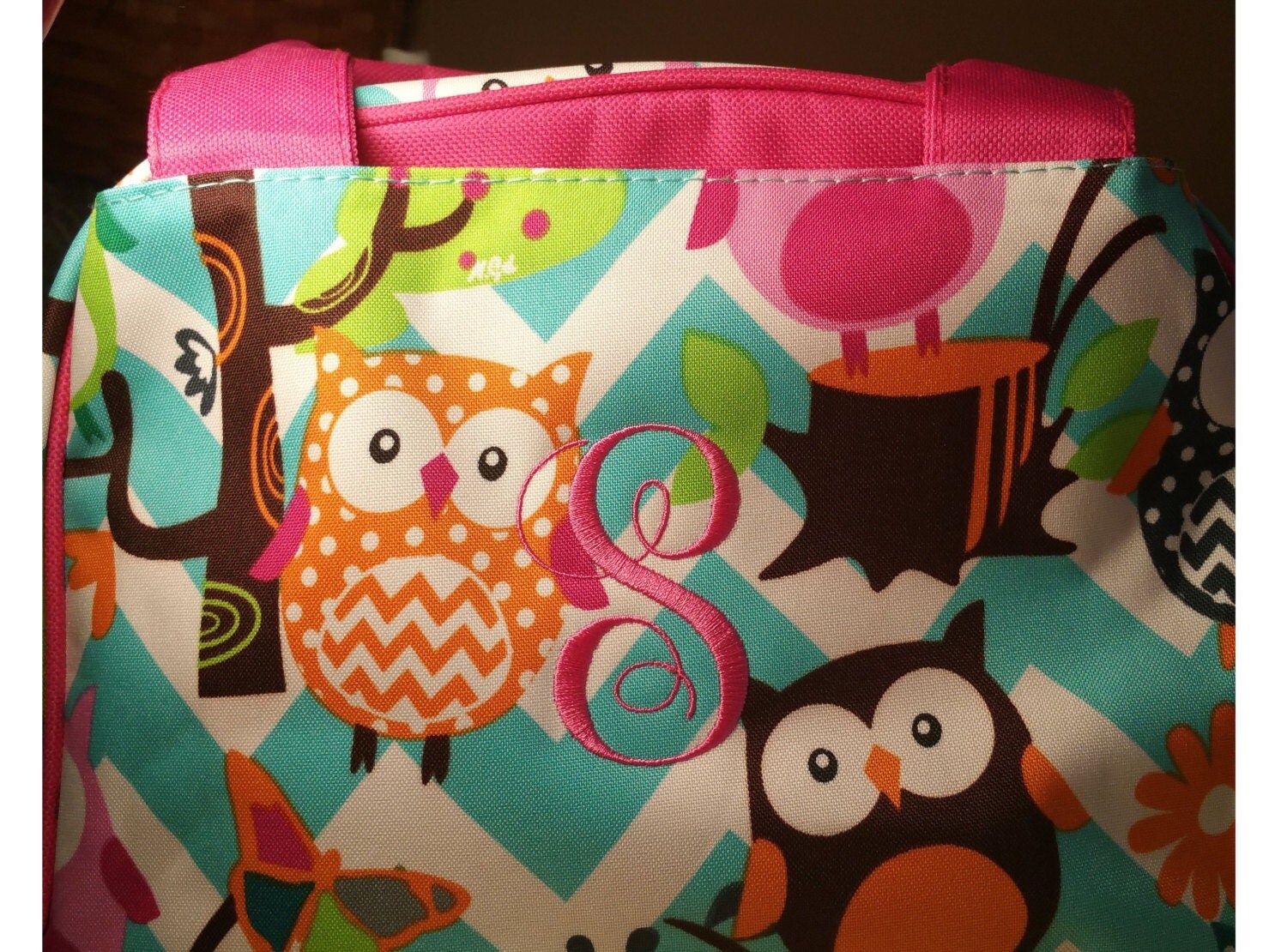 Insulated Lunch Tote/Lunch Bag/Owl PrintGrey Greek Key Navy